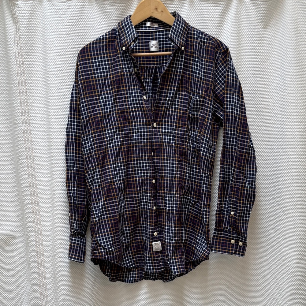 Peter Millar Navy and Brown Plaid Button-Down Shirt